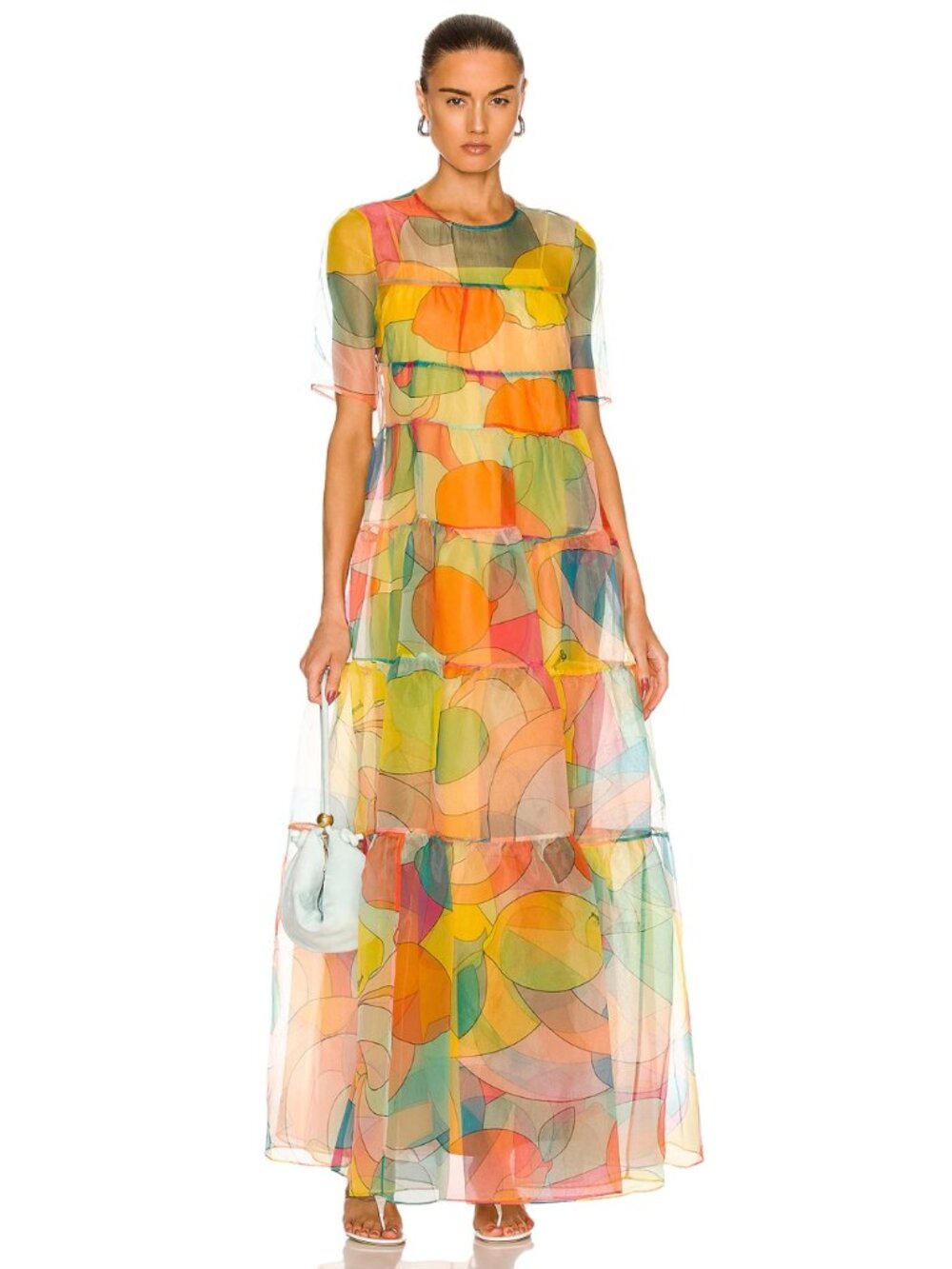 STAUD Hyacinth Tiered Organza Maxi Dress Citrus Kaleidoscope Small